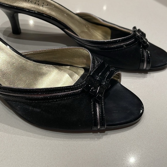 Franco Sarto Sally Kitten Heeled Mules. Black Patent Ribbon Bow, Size 8M - Picture 8 of 8